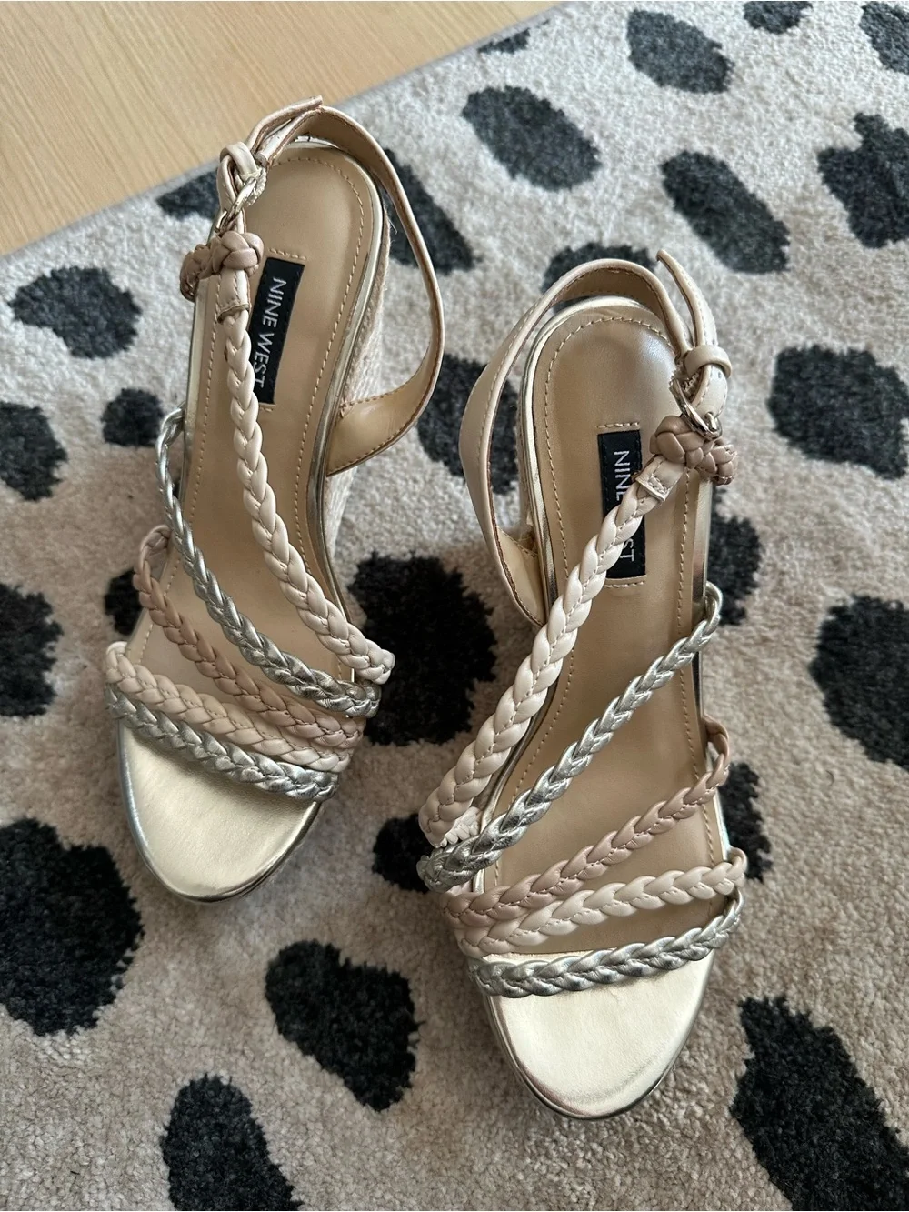 Nine West Beige and Silver Braided Espadrille Heels